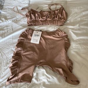 Two piece set. Beige crop top and biker shorts